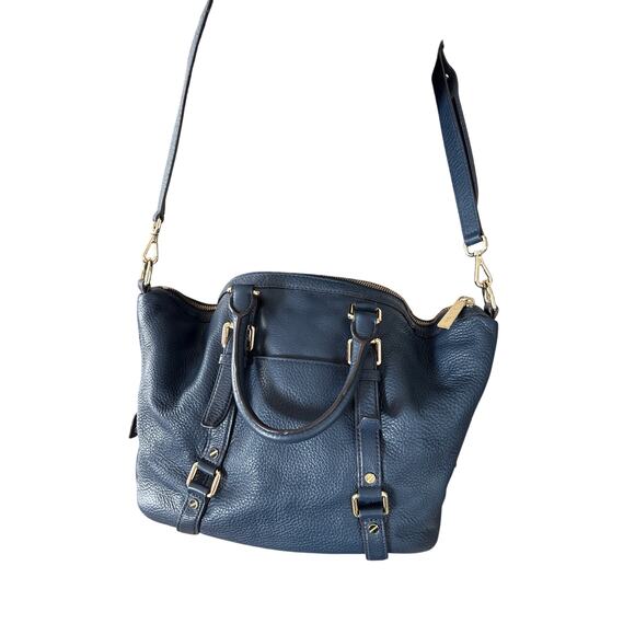 Michael Kors Hamilton Satchel Navy Pebbled Leather Gold Hardware Medium Tote - Picture 4 of 10